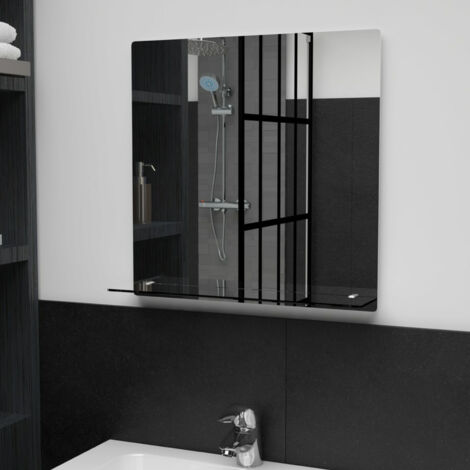 Espejo de pared con estante de vidrio templado 50x50 cm