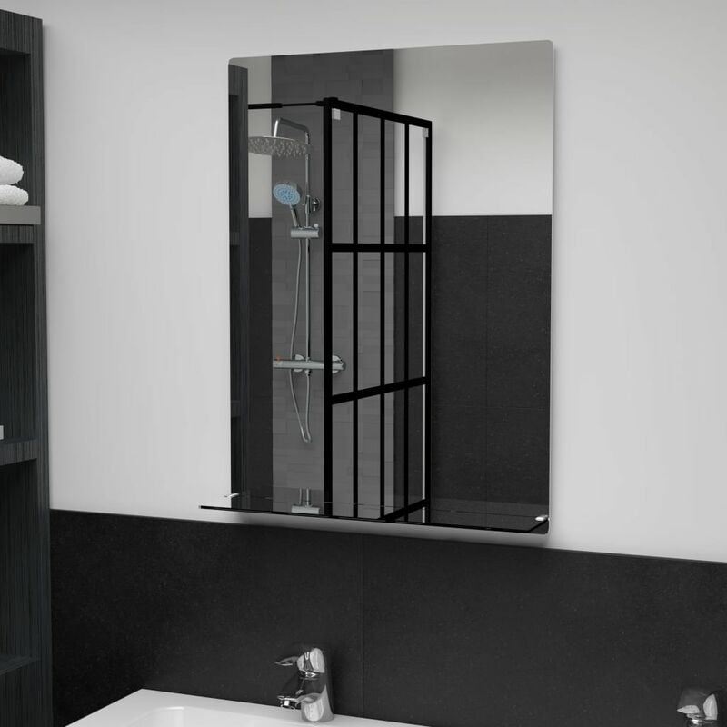 

Youthup - Espejo de pared con estante de vidrio templado 50x70 cm - Plateado