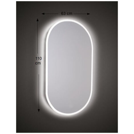 Espejo de pared con forma 63x110 cm, grosor de 4 mm, con grabado láser y marco de ABS negro