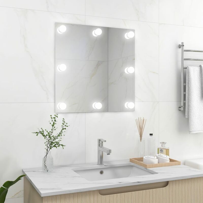 

Espejo de pared con luces LED cuadrado de vidrio
