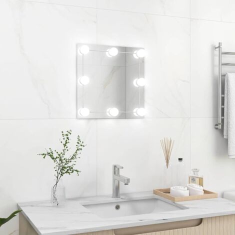 Espejo de pared con luces LED cuadrado de vidrio