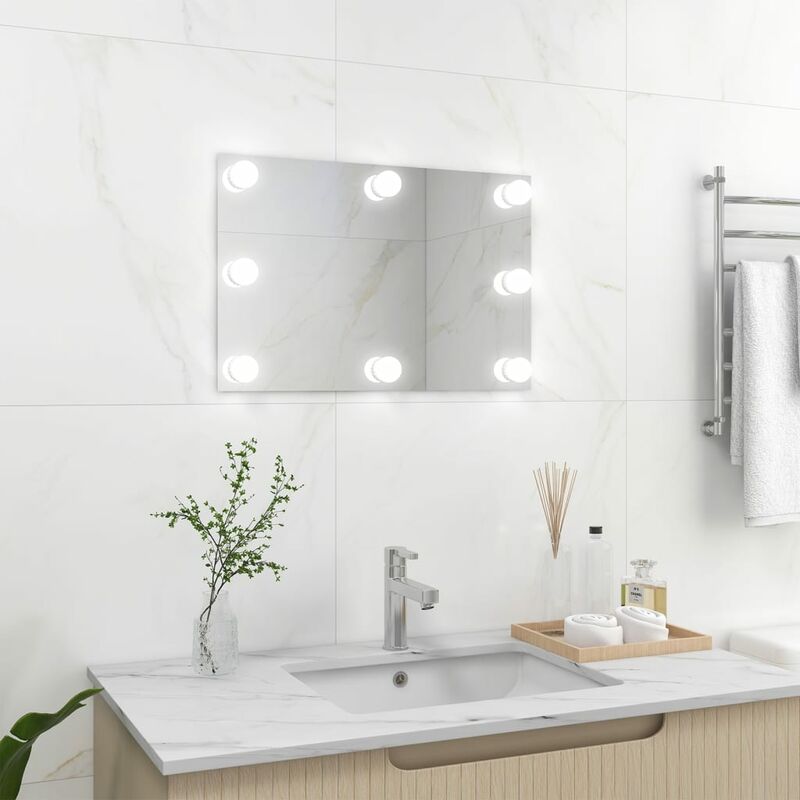 

Espejo de pared con luces LED rectangular de vidrio