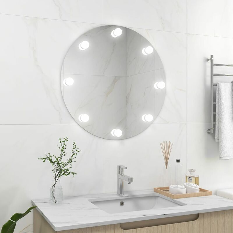 

Espejo de pared con luces LED redondo de vidrio