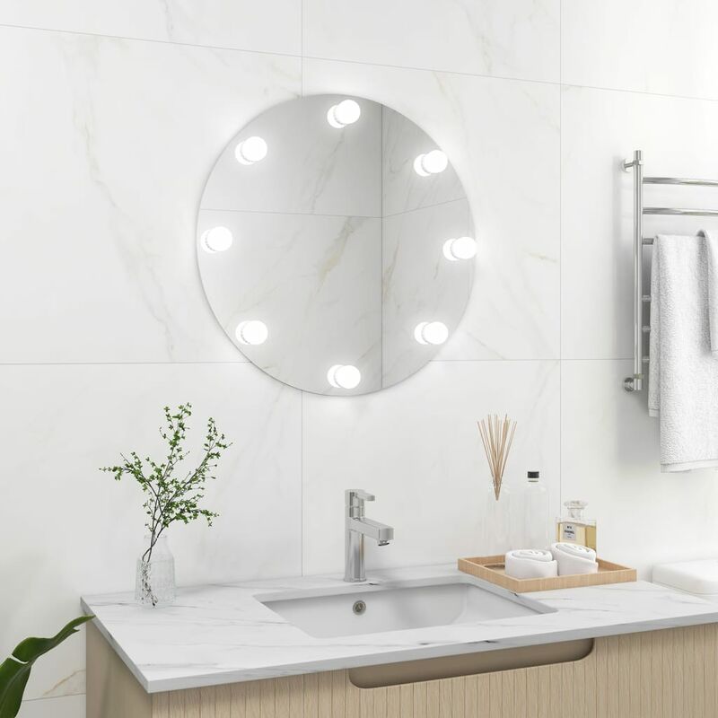 

Espejo de pared con luces LED redondo de vidrio