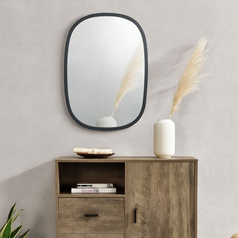 Espejo de Pared Copertino Ovalado Elegante MDF 70 x 50 cm - Negro Mate [en.casa]