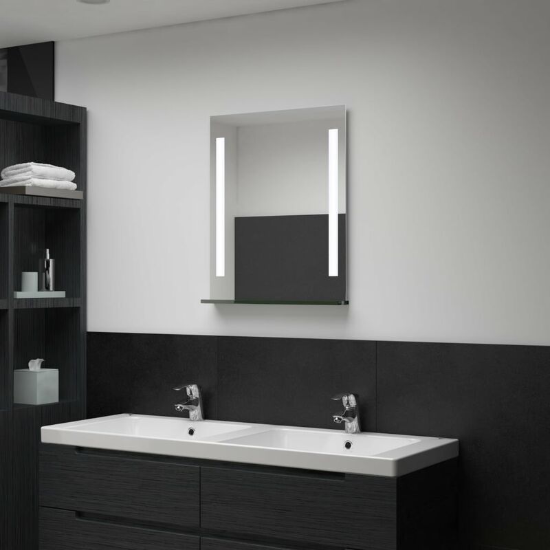 

Happyshopping - Espejo de pared de bano con LED y estante 50x70 cm