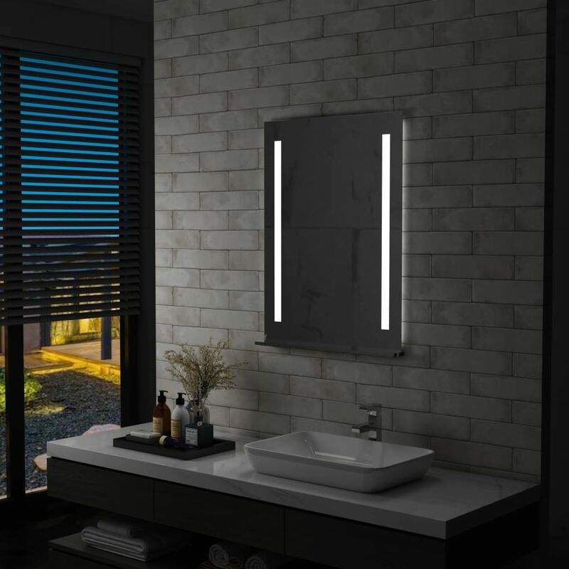 

Espejo de pared de baño con LED y estante 60x80 cm