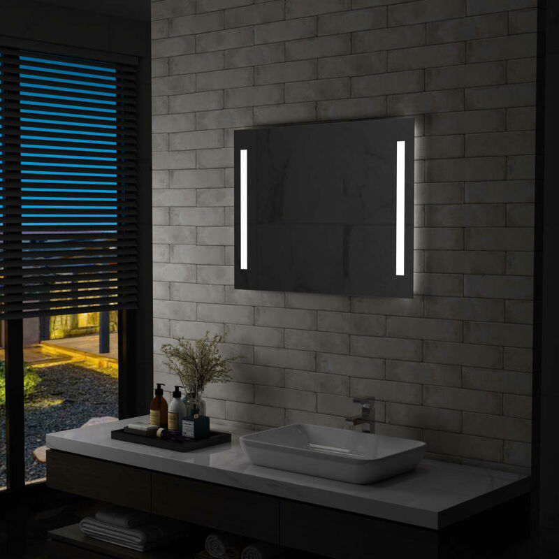 

Espejo de pared de baño con LED 80x60 cm - Plateado