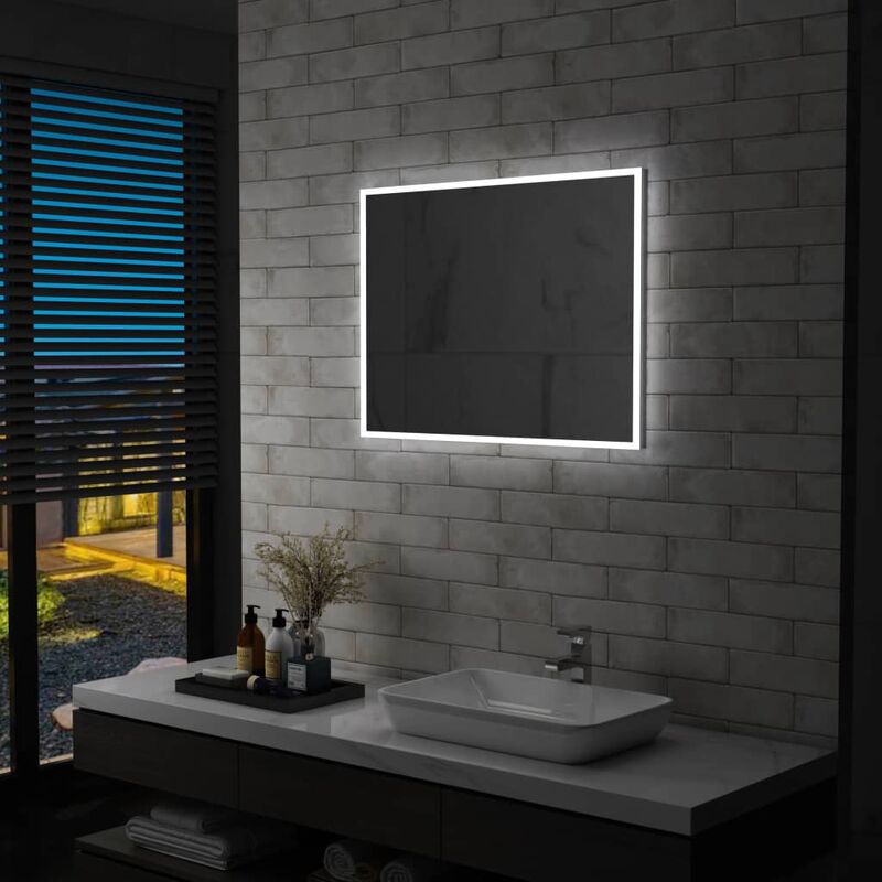 

Espejo de pared de baño con LED 80x60 cm - Plateado