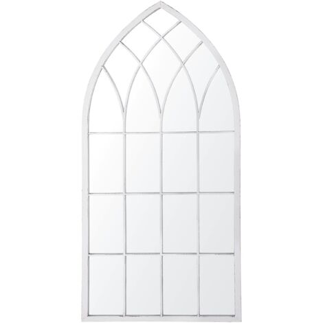 Espejo de pared de metal blanquecino 50 x 115 cm efecto envejecido forma de ventana vintage Cassel