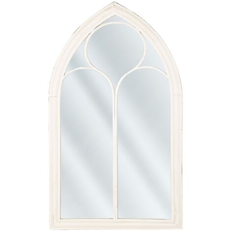 Espejo de pared de metal blanquecino 62 x 113 cm efecto envejecido forma de ventana vintage Trelly