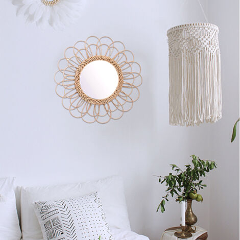 Espejo de pared de ratán con diseño de rayos de sol, estilo bohemio, 40 cm, ratán natural y elegante.