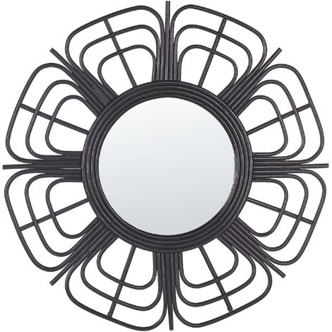 Espejo de pared de ratán negro 60 cm forma de sol boho sala de estar dormitorio Pasaku