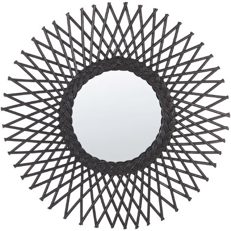 Espejo de pared de ratán negro 60 cm forma de sol boho sala de estar dormitorio Tagolu