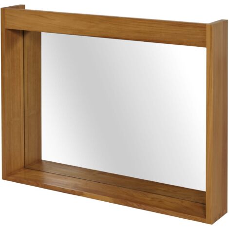 Espejo de pared de teca HHG-508, espejo de baño, marco de madera, teca de calidad B (duramen, 20-30 años), 77x100cm