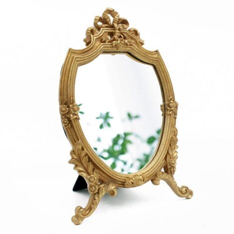 Espejo de pared decorativo en resina color oro antiguo – 20,3 x 33 cm, elegante acabado envejecido para salón o dormitorio.