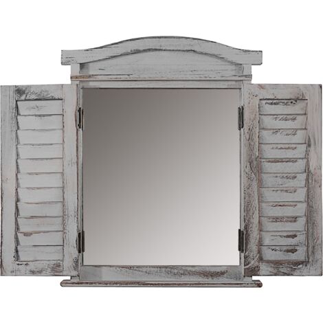 Espejo de pared en forma de ventana con contraventanas 53x42x5cm en madera gris envejecida 040005486