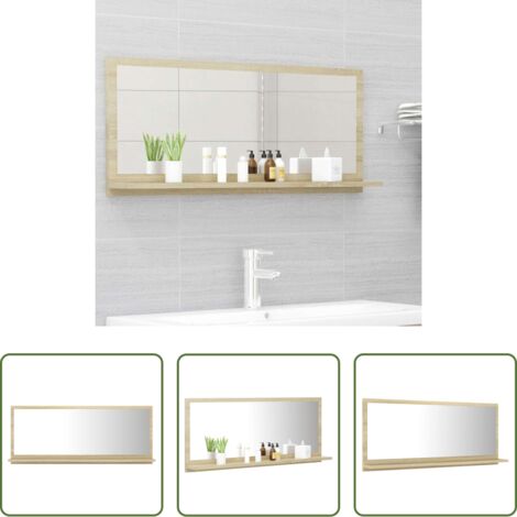 Espejo de pared -  Espejo de baño contrachapada color roble 90 x 10,5 x 37 cm