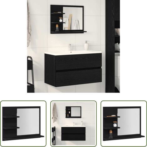 Espejo de pared -  Espejo de baño de madera de roble negro 60x10,5x45 cm