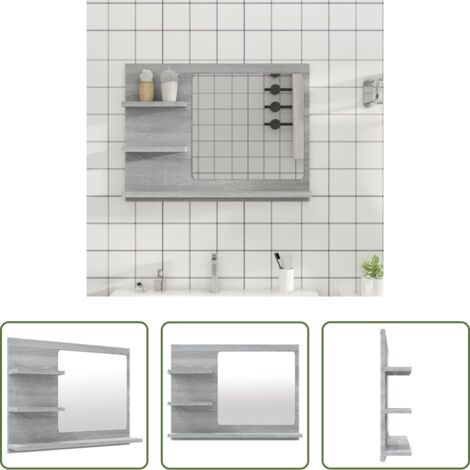Espejo de pared -  Espejo de baño madera contrachapada gris Sonoma 60x10,5x45 cm