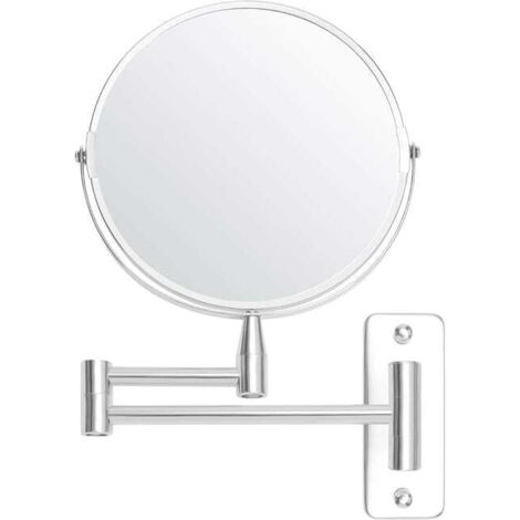 Espejo de pared extensible y giratorio 360° con aumento de 5x - 22 x 20,7 cm - Espejo de pared de acero inoxidable de doble cara para baño