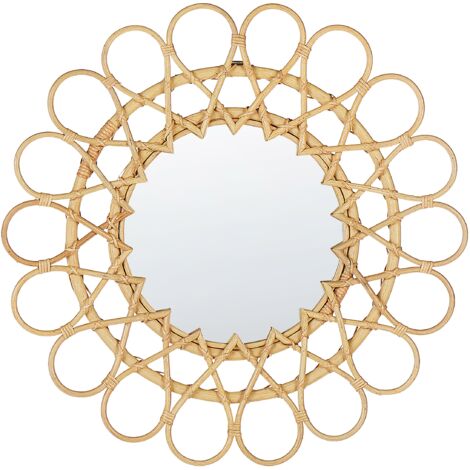 Espejo de pared marco de ratán natural ø 60 cm colgante sala de estar moderno Babai