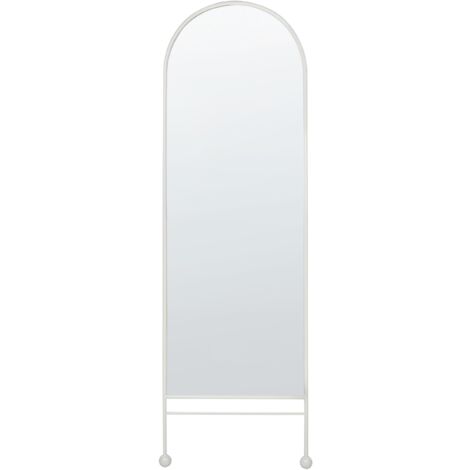 Espejo de pared moderno ovalado marco metal hierro decoración sala de estar 45 x 145 cm blanco Jarnages