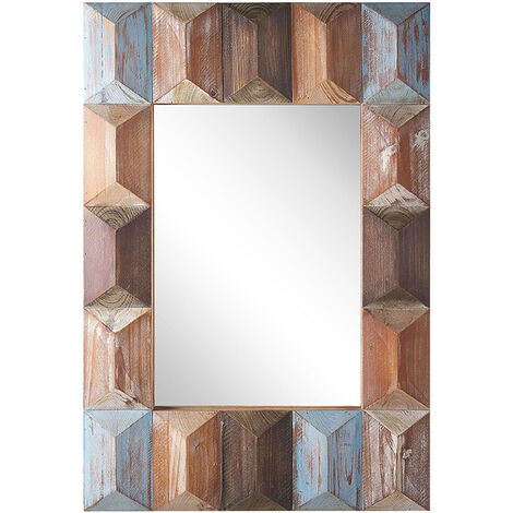 Espejo de pared multicolor marco de madera maciza rectangular 63 x 90 cm hecho a mano boho moderno Hizote