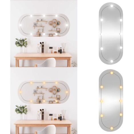 Espejo de pared ovalado con luces LED vidrio 45x100 cm - Espejo decorativo - Espejo con luz LED