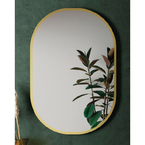 Espejo de Pared Ovalado Decorativo de Baño Ovalado Reversible  Borde Oro 55 x 80cm