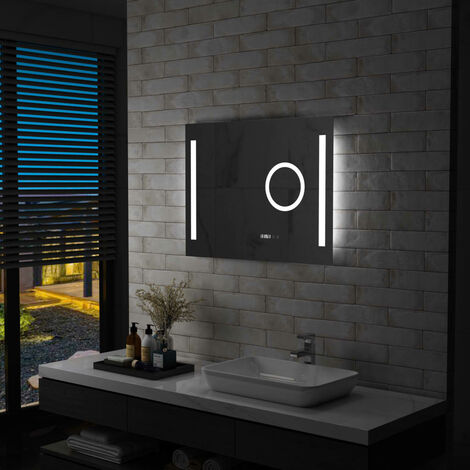 Espejo De Pared Con Led Racale Para Baño Ip65 Con Reloj Antivaho Y Lupa  Aluminio 80 X 60 X 3 Cm - Blanco [pro.tec]