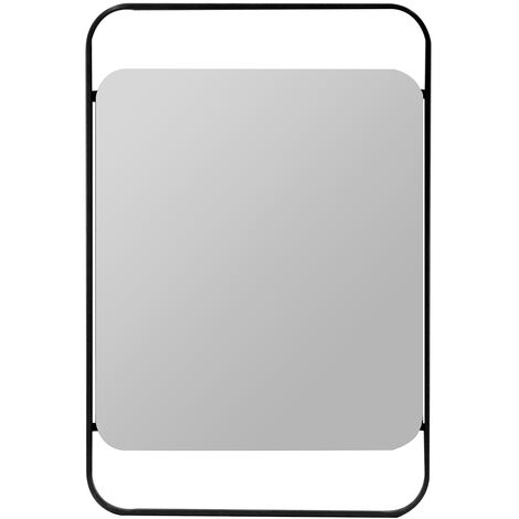 Espejo de pared rectangular con bordes redondeados, 90x60, con marco metálico negro