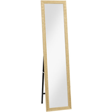 Espejo de pared rectangular, de pie o de sobremesa, con marco de madera, para salón y dormitorio, 37 x 155 cm, marrón claro.