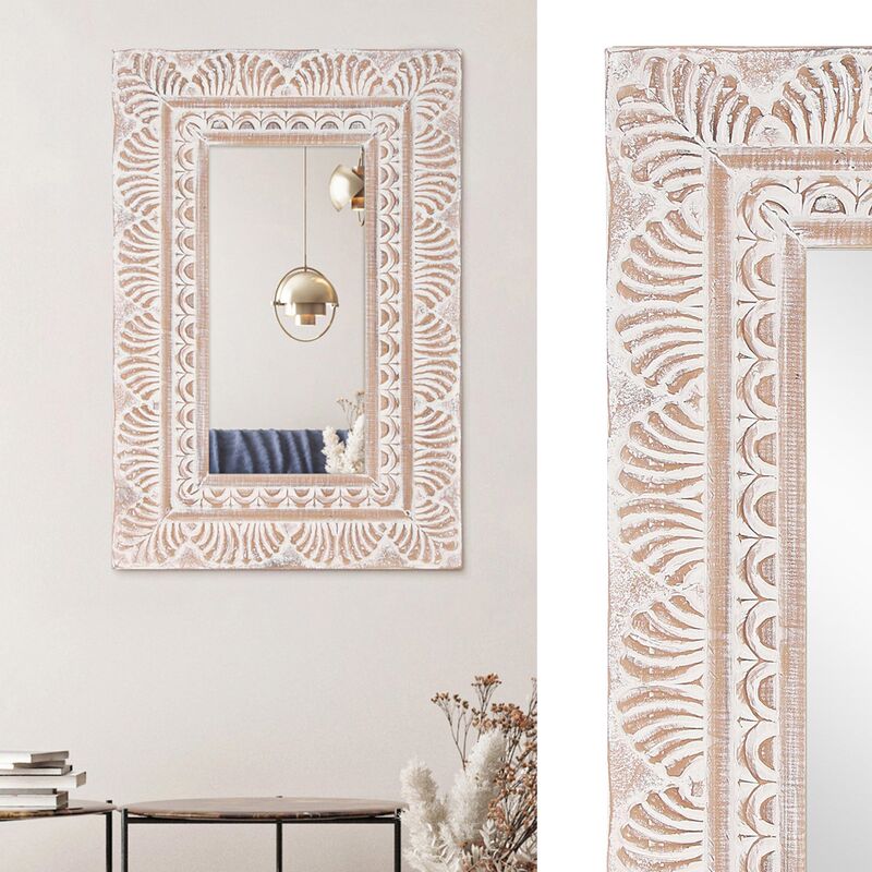 

Womo Design - Espejo de pared rectangular marco de madera robusto decoración vintage 60x90 cm