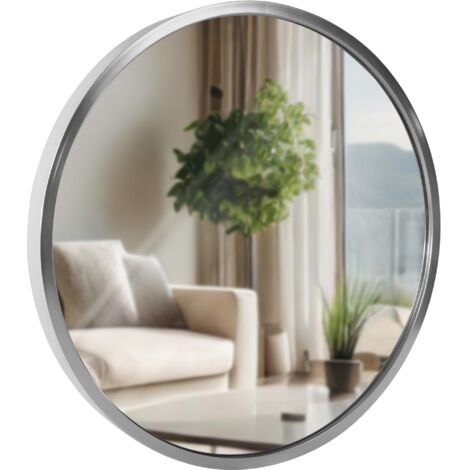 Espejo de pared redondo 30 cm marco minimalista plata 3 cm diseño moderno montaje en pared incluido 100008642