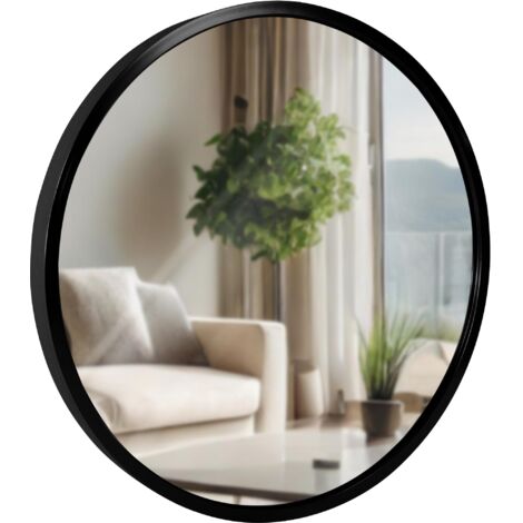 Espejo de pared redondo 30 cm marco negro minimalista 3 cm diseño moderno montaje en pared incluido 100008741