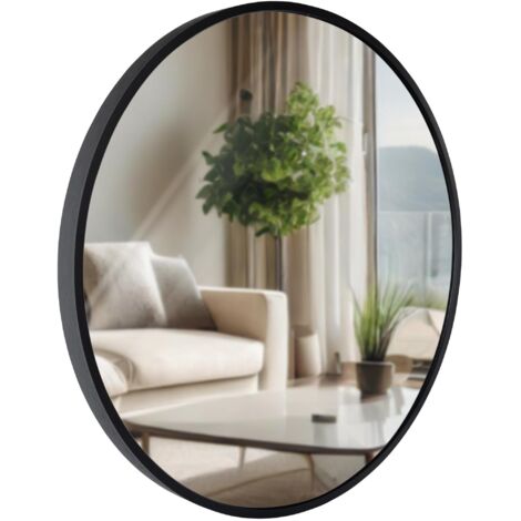 Espejo de pared redondo 45 cm marco negro minimalista 3 cm diseño moderno montaje en pared incluido 100008525