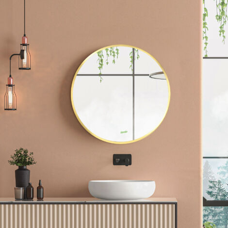 Espejo de pared redondo Ø50 cm, marco de metal, dorado, baño, dormitorio, pasillo