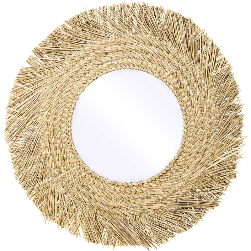 

Privatefloor - Espejo de Pared Redondo Boho en Esparto Natural (60 cm) - Rewu Madera natural Vidrio, Esparto