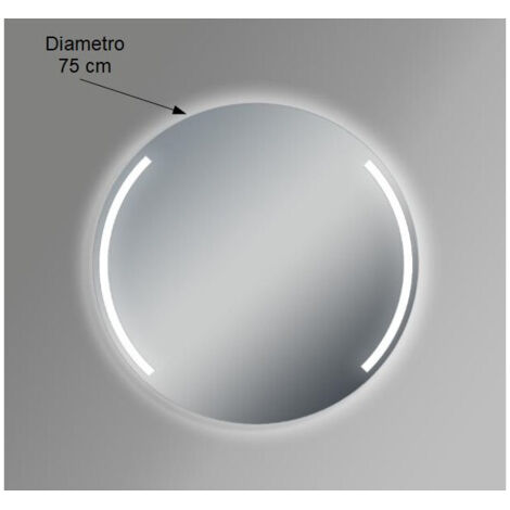 Espejo de pared redondo. Diámetro: 75 cm. Grosor: 4 mm. Retroiluminación LED.