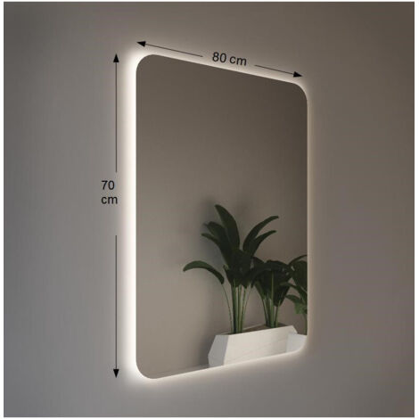 Espejo de pared retroiluminado LED 80X70 espesor 4 mm, cm con esquinas redondeadas