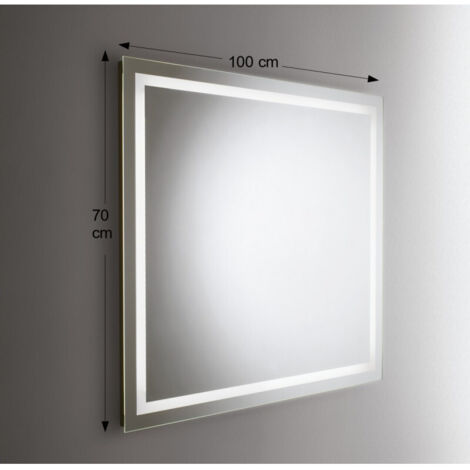 Espejo de pared retroiluminado LED de 100x70 cm, con grosor de 4 mm y marco blanco de plástico