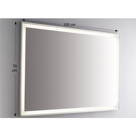 Espejo de pared retroiluminado LED rectangular 100x70 cm grosor 4 mm color blanco