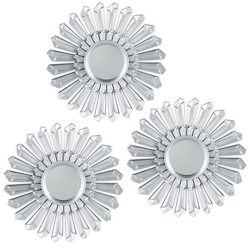

Espejo de pared, Set de tres espejos redondos, Marco de plástico, Ø 25 cm, Plateado
