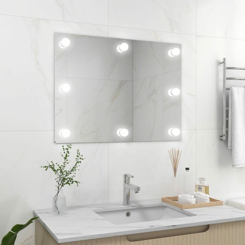 

Espejo de pared sin marco con luces LED rectangular de vidrio