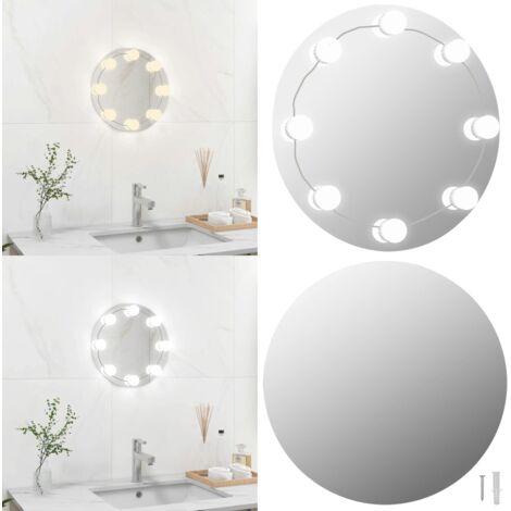 Espejo de pared sin marco con luces LED redondo de vidrio - Espejo de pared - Espejo de maquillaje