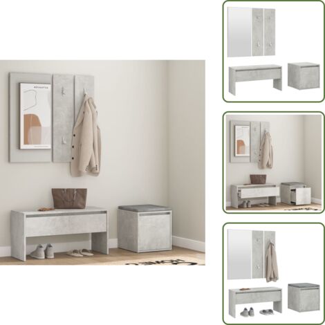 Espejo de pasillo - vidaXL Juego de muebles recibidor madera contrachapada gris hormigón - Perchero