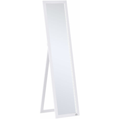 GIANTEX Espejo de Pie y Espejo Colgante en Uno Salón Espejo de Pasillo 160 x 37 cm para Vestidor Espejo de Armario Espejo de Cuerpo Entero con Marco de Madera Maciza Blanca 