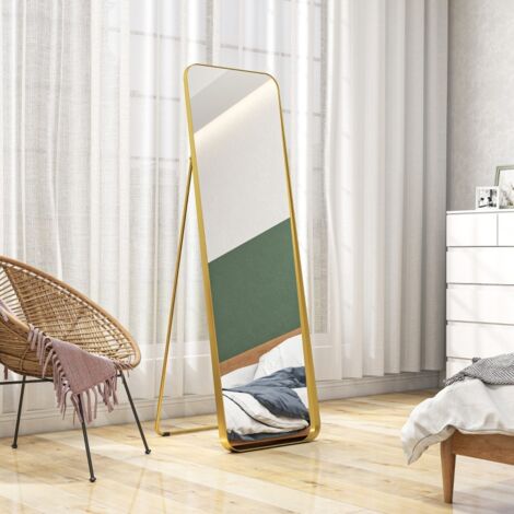 Espejo de pie, inclinable, marco de metal, MDF, 160 x 50 cm, color dorado