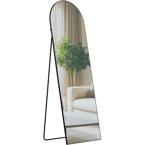 Espejo de pie o de pared 150 × 50 cm marco fino diseño elegante marco de metal negro brillante 100008401